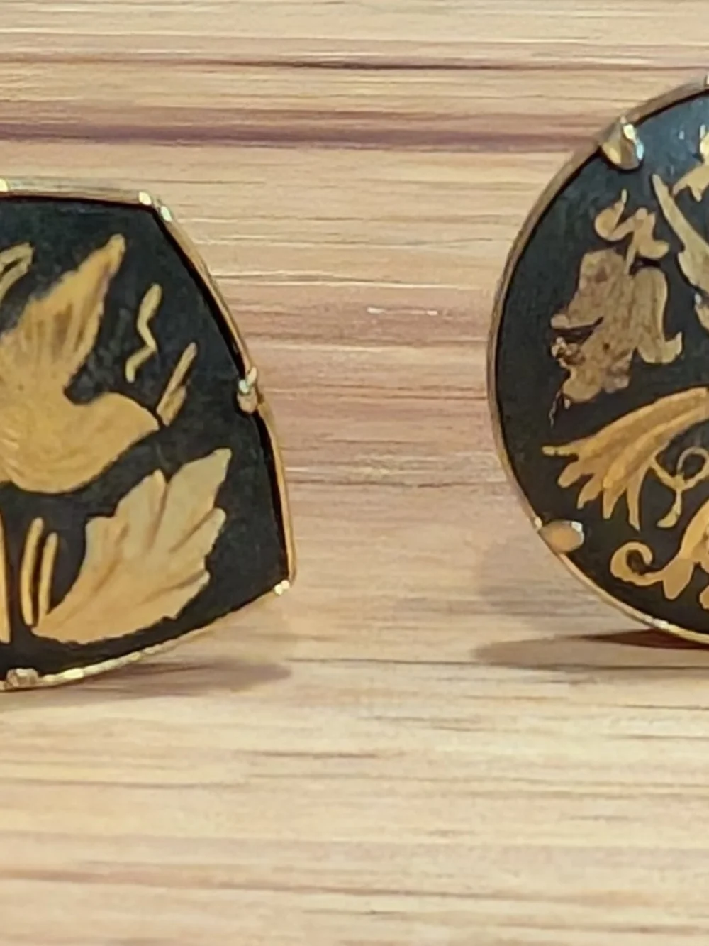 2 Pair Gold and Black Damascene Women’s Clip On Earrings
